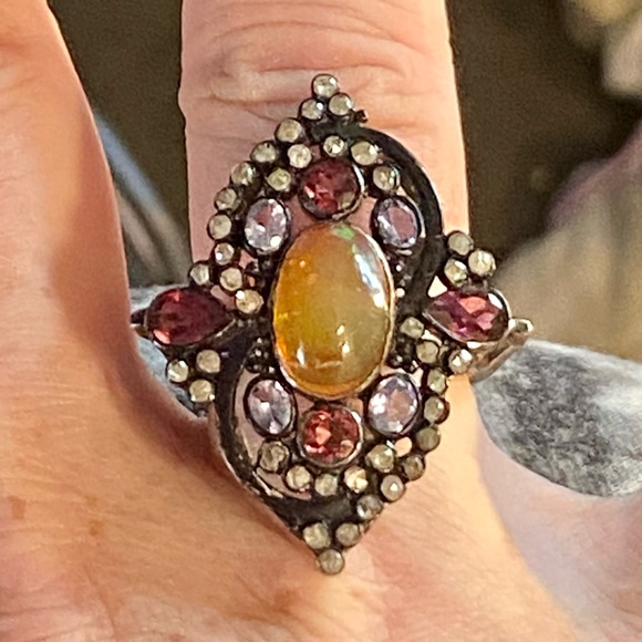 NWOT 5.50 CTW STUNNING NATURAL OPAL , TANZANITE, RUBY AND GENUINE DIAMONDS RING - Picture 2 of 13